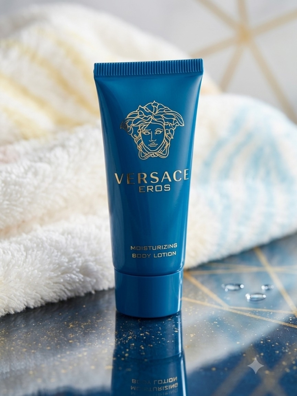 Versace Eros Hydrating Body Lotion in Deep Blue with Gold Accents 20ml 6.6 fl.oz